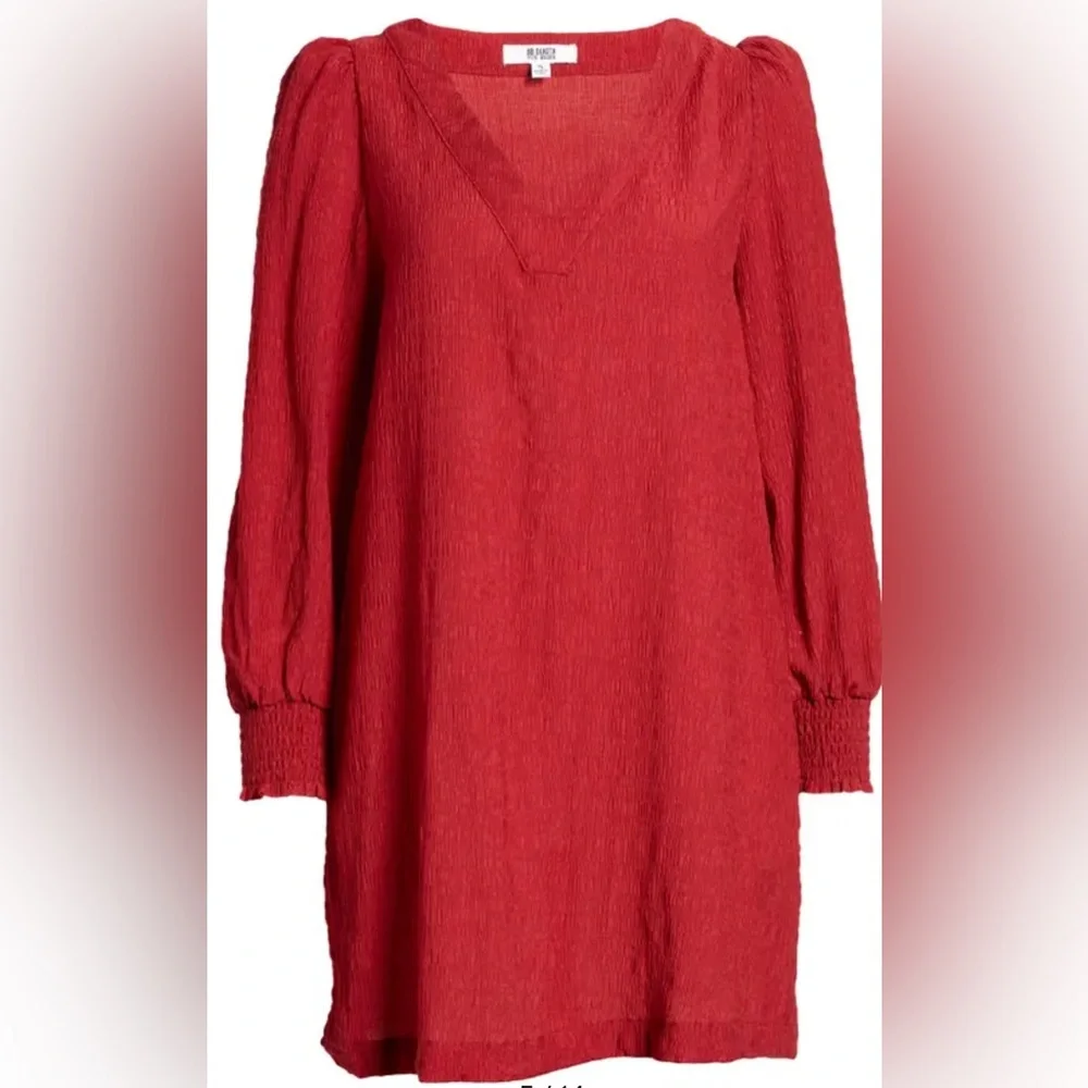 Steve Madden Ruston Textured Long Sleeve Shift Red Minidress Size XS NWT